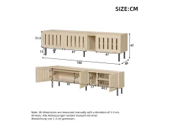 Móvel para TV 160x40x47 cm - com 3 portas - Design vazado - MDF + metal - Natural