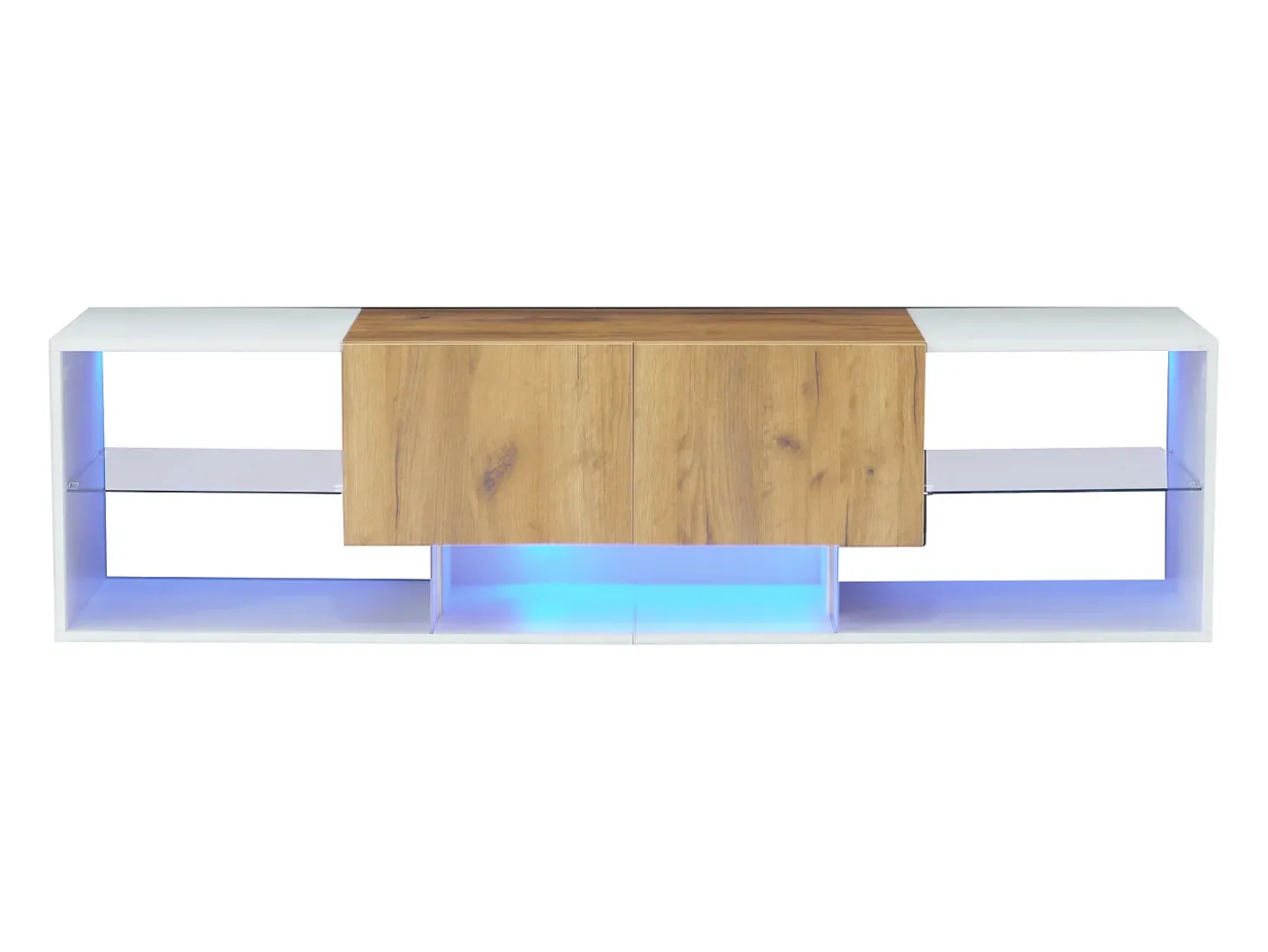 Móvel para TV 160x40x42 cm - com 2 gavetas - compatível com televisores até 70 polegadas - branco/natural
