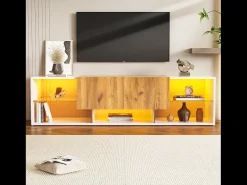 Móvel para TV 160x40x42 cm - com 2 gavetas - compatível com televisores até 70 polegadas - branco/natural