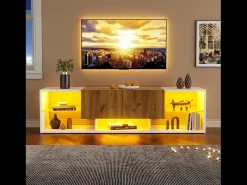 Móvel para TV 160x40x42 cm - com 2 gavetas - compatível com televisores até 70 polegadas - branco/natural