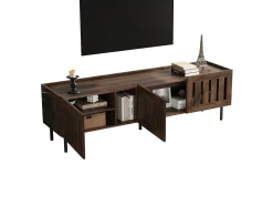 Móvel para TV 160x40x47 cm - com 3 portas - Design vazado - MDF + metal - Marrom