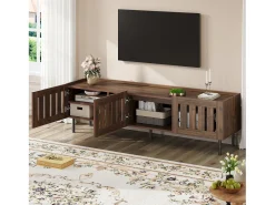 Móvel para TV 160x40x47 cm - com 3 portas - Design vazado - MDF + metal - Marrom