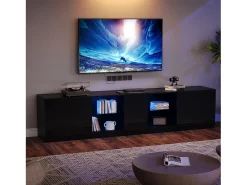 Móvel para TV 160x40x52 cm - com iluminação LED - 2 gavetas e 1 porta - Acabamento brilhante - MDF - Preto