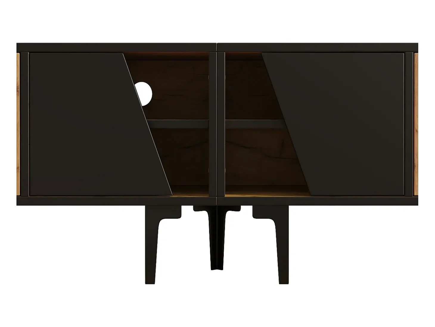 Móvel para TV 160x36,5x45 cm - com portas e prateleiras - Painéis de partículas - Natural + preto