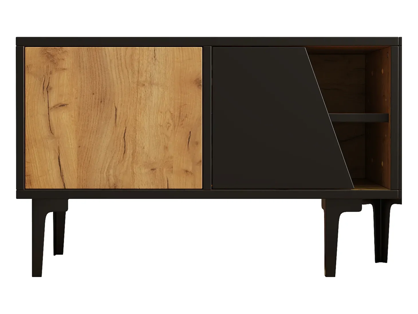 Móvel para TV 160x36,5x45 cm - com portas e prateleiras - Painéis de partículas - Natural + preto