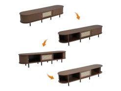 Móvel para TV 180x40x40 cm - design em rattan - pés ajustáveis - com 2 portas - marrom