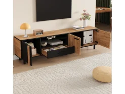 Móvel para TV 180x32,5x50 cm com 3 portas e uma gaveta - Madeira e cor preta