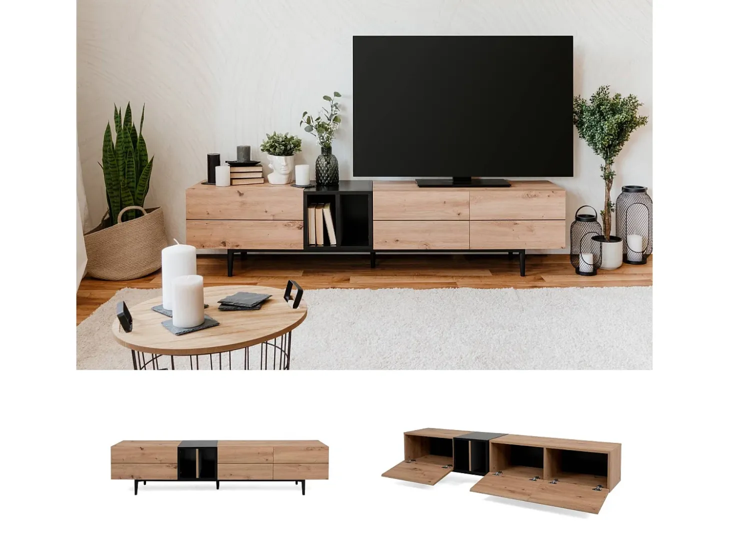 móvel para TV 195x48x37 cm natural preto