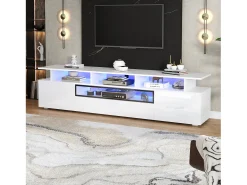 Móvel para TV 180x38x45cm - 1 gaveta e 2 portas - com LED - acabamento brilhante - Branco