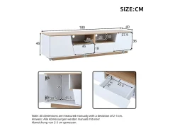 Móvel para TV 180x40x46cm - com 2 gavetas e 2 portas - com iluminação LED - acabamento brilhante - Branco + natural