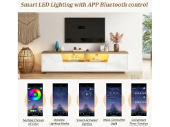 Móvel para TV 180x40x46cm - com 2 gavetas e 2 portas - com iluminação LED - acabamento brilhante - Branco + natural