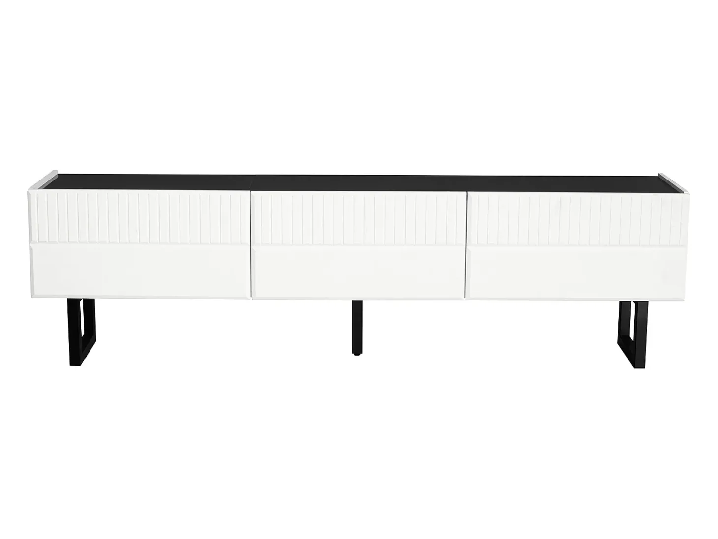 Móvel para TV 170x35x47cm - com 3 gavetas - Tampo laqueado brilhante - Pés de ferro - MDF - Branco e preto