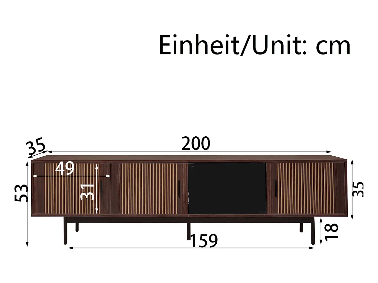 Móvel para TV 159x35x53cm - com LED - com 2 portas - textura listrada - estilo rústico - marrom