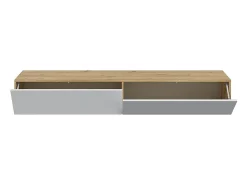 Móvel suspenso com 2 portas e 2 nichos de armazenamento L180 cm - Kaway, design contemporâneo em carvalho nodi e branco ártico