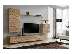 Móvel suspenso para TV 120cm efeito carvalho com fachada fresada. Coleção SWITCH.