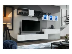 Móvel suspenso para TV 120cm na cor branca coleção SWITCH. Acabamentos brilhantes.