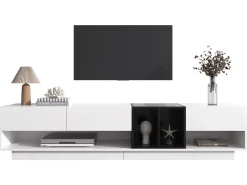 Móvel TV 190 cm - 3 gavetas e 4 nichos - aglomerado - cores branco e preto