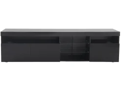 Móvel TV 180 cm - 3 portas e 3 nichos - LEDs - lacado preto brilhante