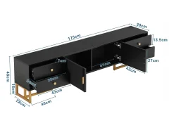 Móvel TV 175 cm - 2 portas texturadas e 4 gavetas - em MDF - Preto