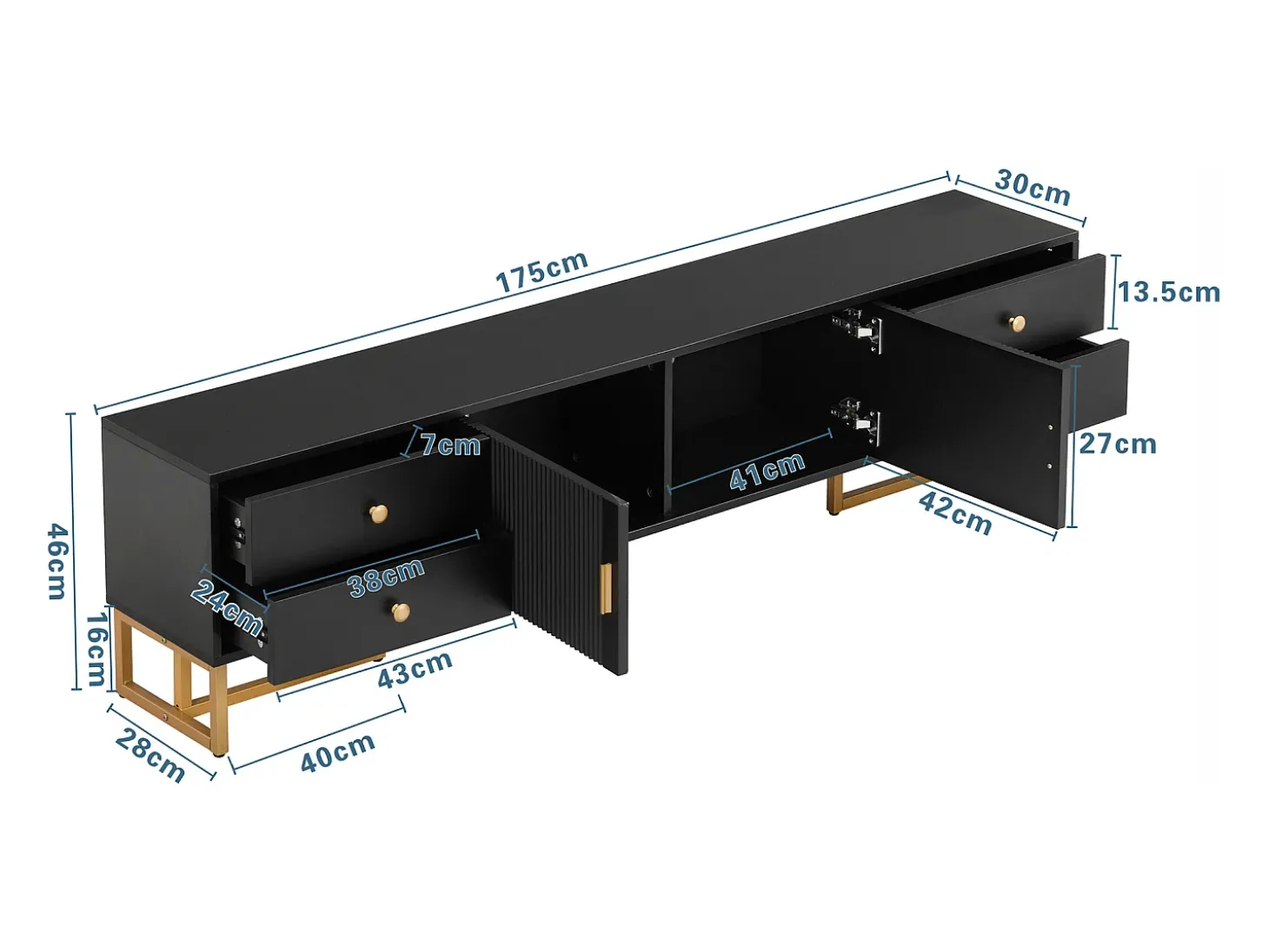 Móvel TV 175 cm - 2 portas texturadas e 4 gavetas - em MDF - Preto