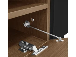Móvel TV 180 cm - uma porta basculante e 4 compartimentos abertos em ambos os lados - Preto e Natural