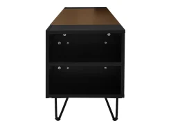 Móvel TV 180 cm - uma porta basculante e 4 compartimentos abertos em ambos os lados - Preto e Natural