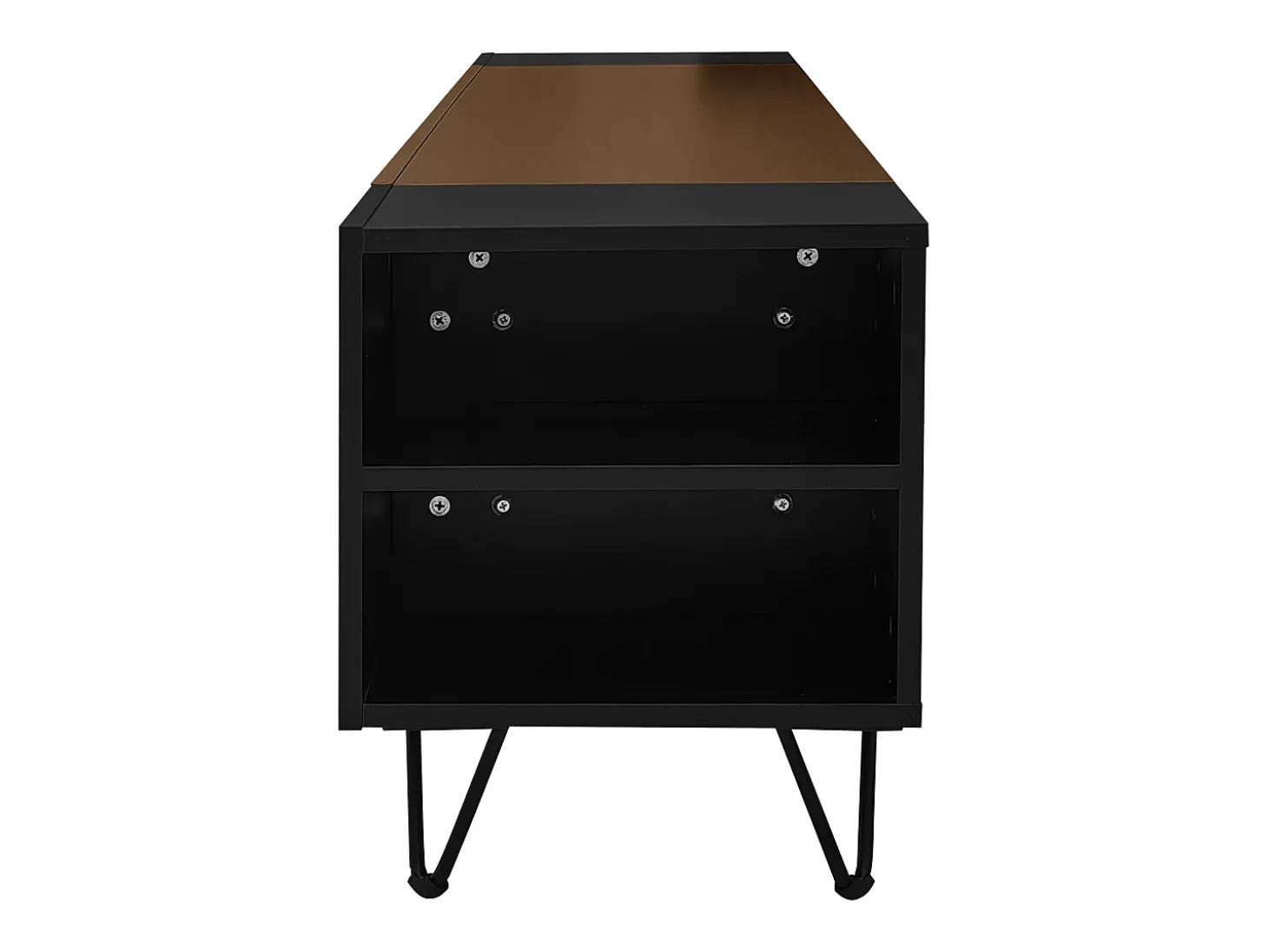 Móvel TV 180 cm - uma porta basculante e 4 compartimentos abertos em ambos os lados - Preto e Natural
