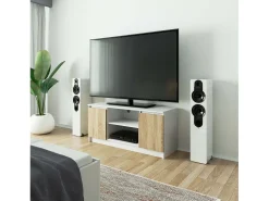 Móvel TV 120 cm com 2 Portas e 1 Prateleira - Bianco/Carvalho de Sonoma