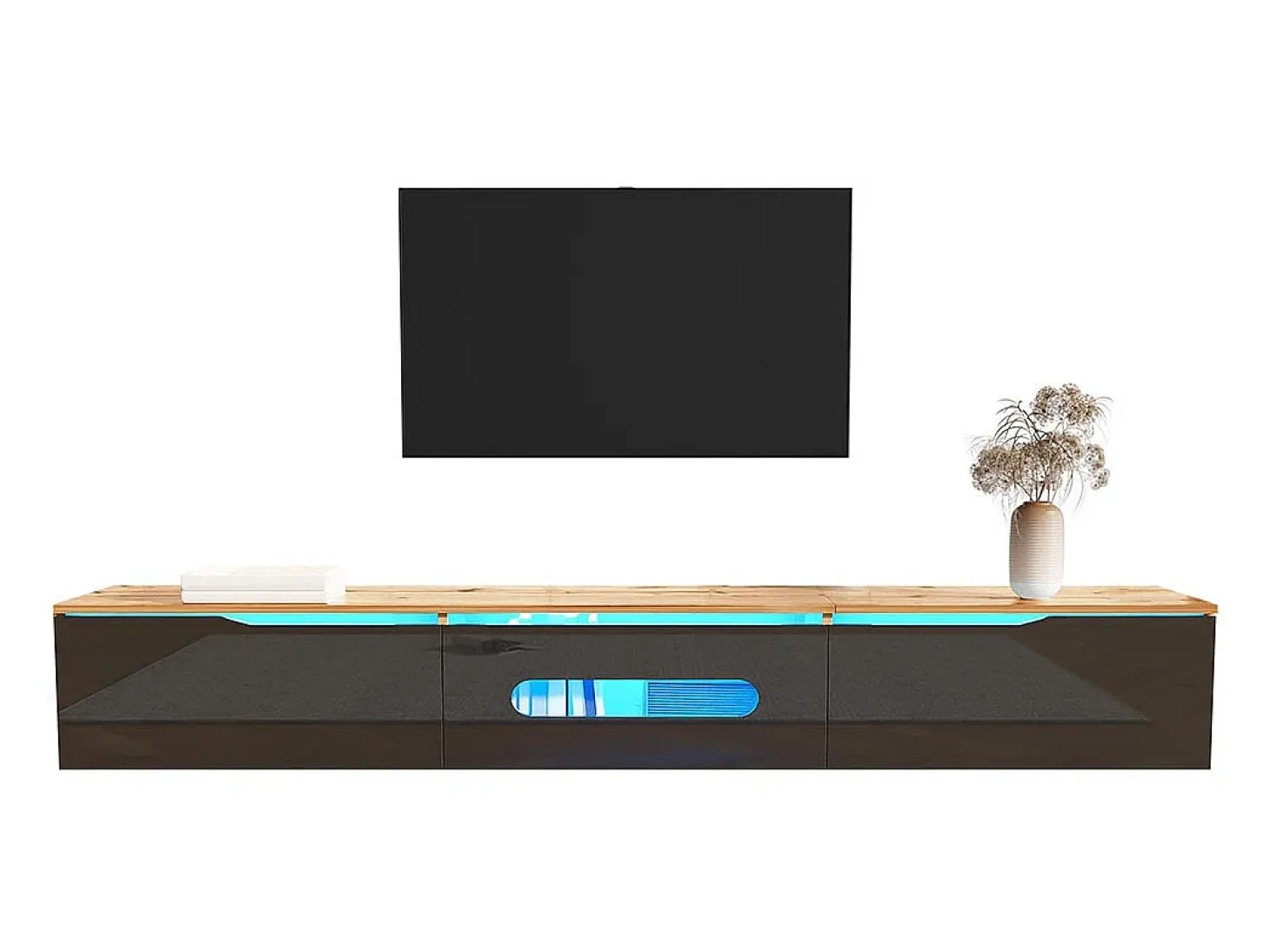Móvel TV, 180 cm, superfície brilhante, com iluminação LED de 16 cores, montagem na parede