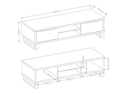 Móvel TV 2 gavetas Eden madeira e metal 180cm