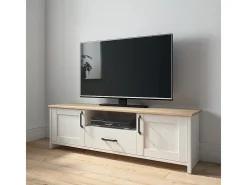 Móvel TV 2 portas 1 gaveta Aksel branco e madeira 160cm