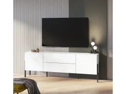 Móvel TV 2 portas 2 gavetas Bérénice branco mate e preto 204cm