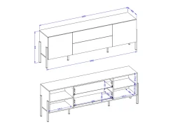 Móvel TV 2 portas 2 gavetas Bérénice branco mate e preto 204cm