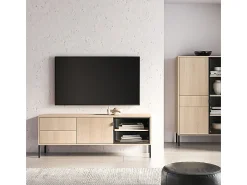 Móvel TV 2 portas 2 gavetas Paige madeira e preto 160cm