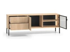 Móvel TV 2 portas 2 gavetas Paige madeira e preto 160cm