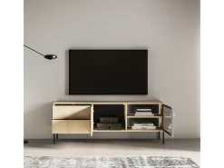 Móvel TV 2 portas 2 gavetas Paige madeira e preto 160cm