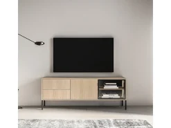 Móvel TV 2 portas 2 gavetas Paige madeira e preto 160cm