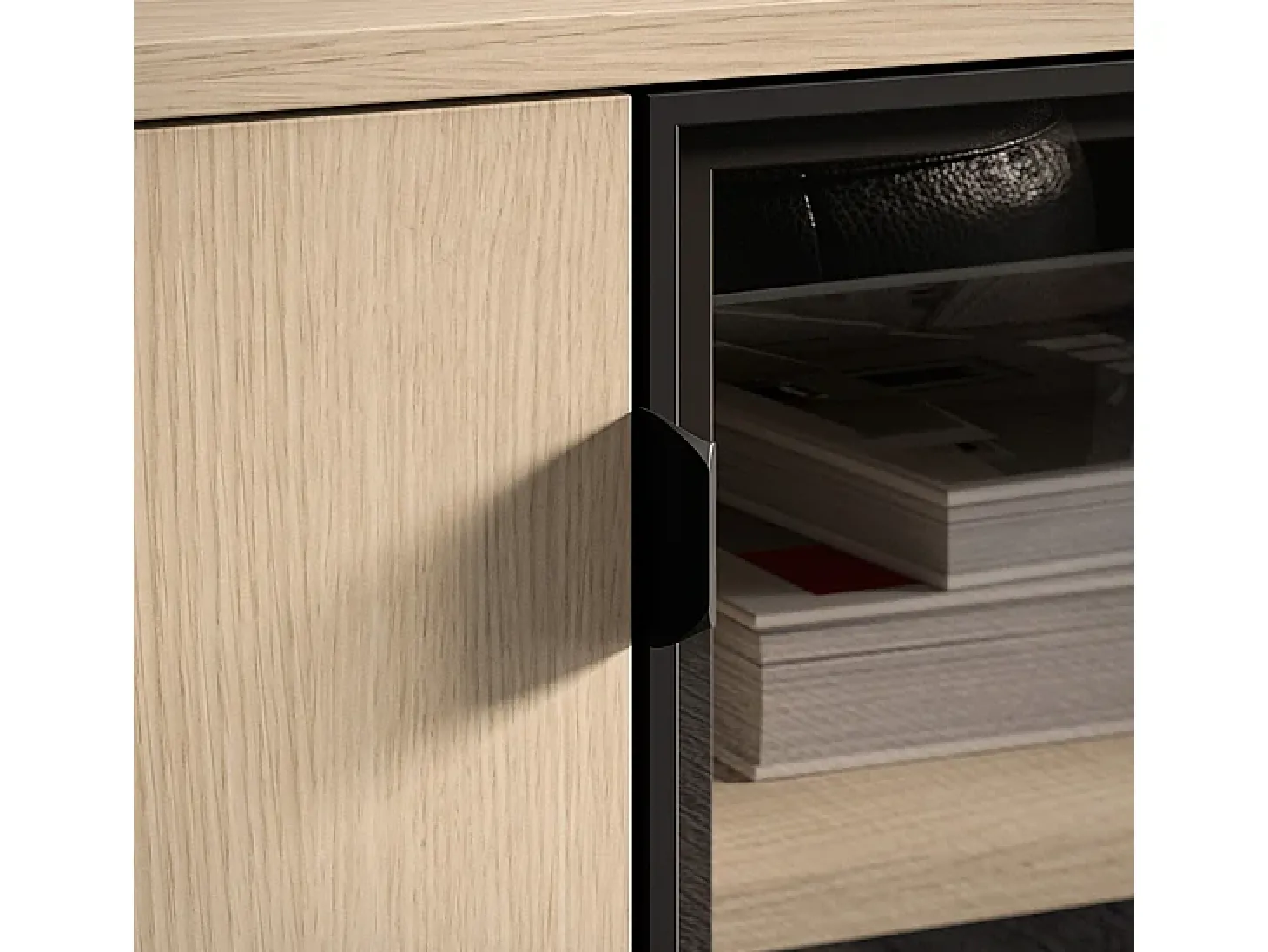 Móvel TV 2 portas 2 gavetas Paige madeira e preto 160cm