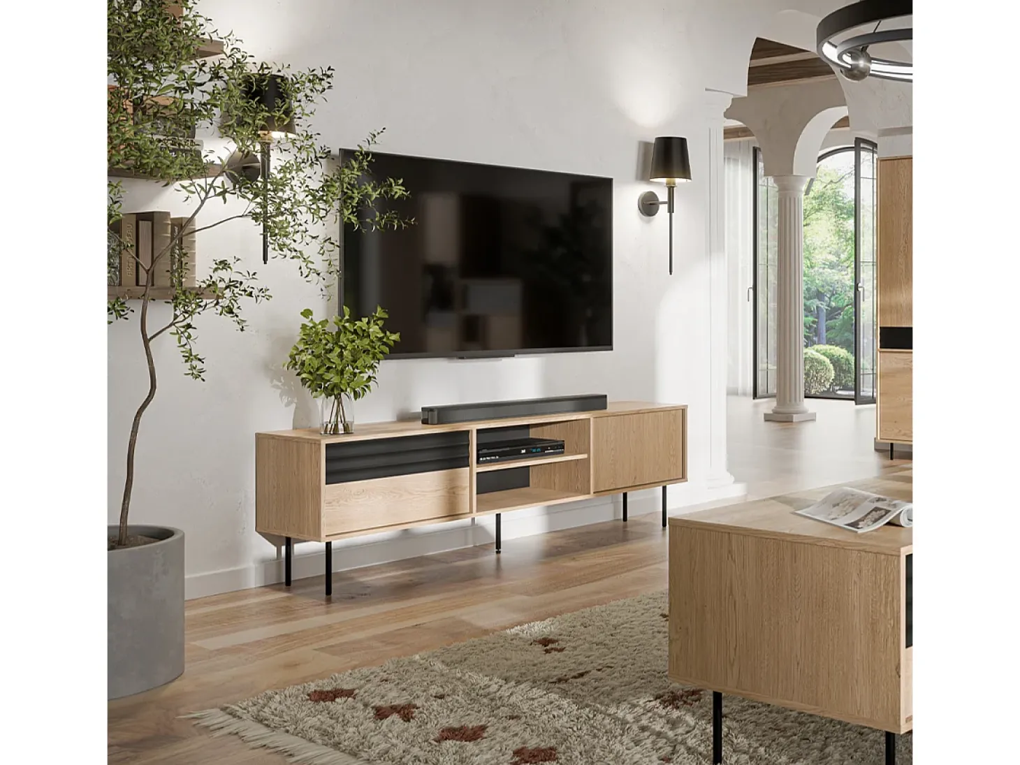 Móvel TV 2 portas Astra madeira e preto 180cm