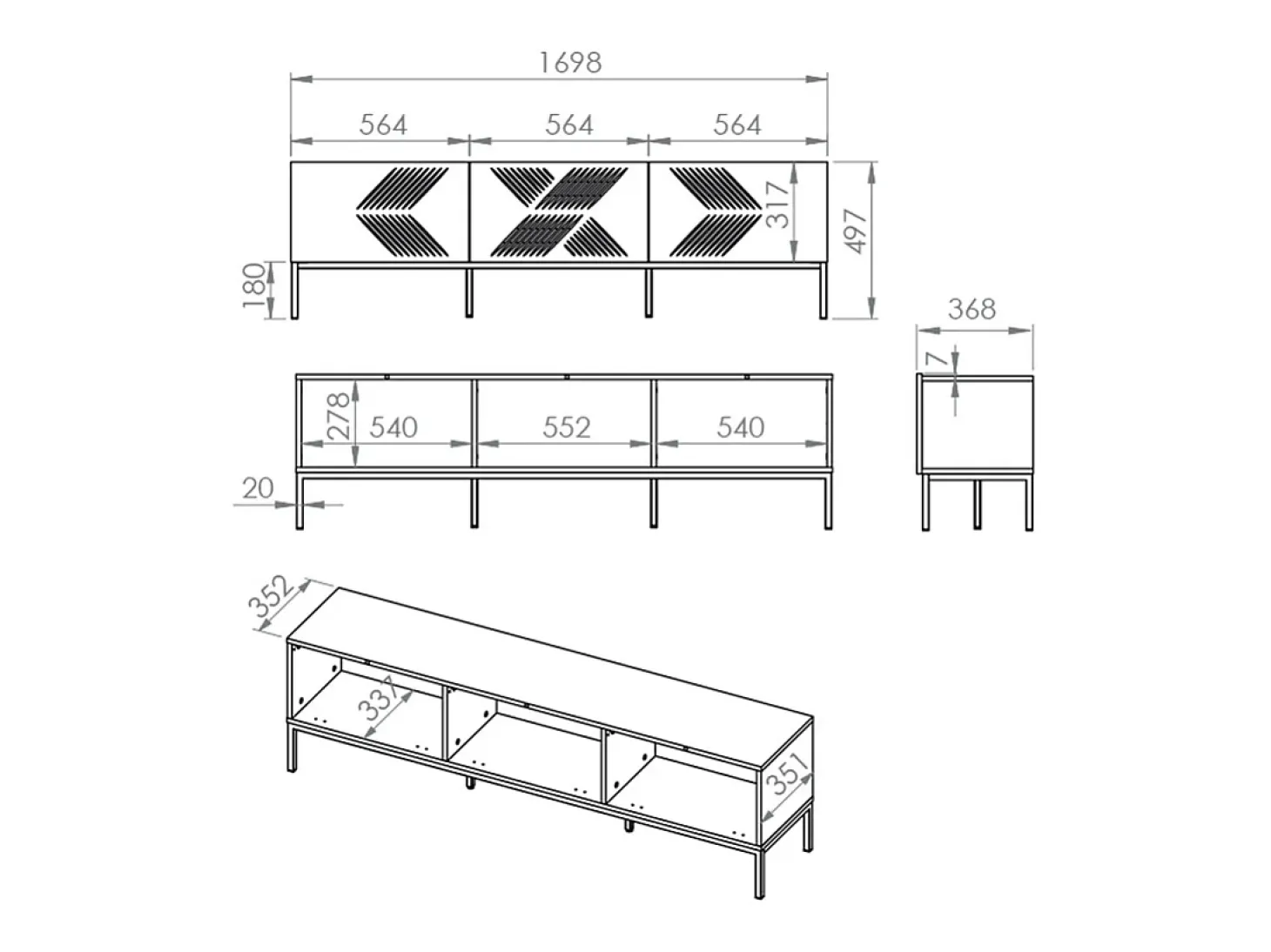 Móvel TV 3 portas Aura branco 170cm