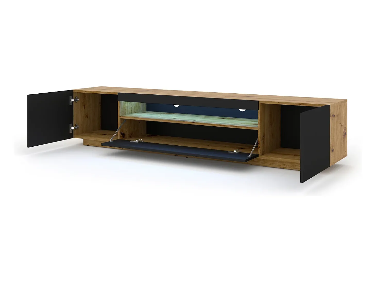 Móvel TV 3 portas Aurus madeira e preto 200cm