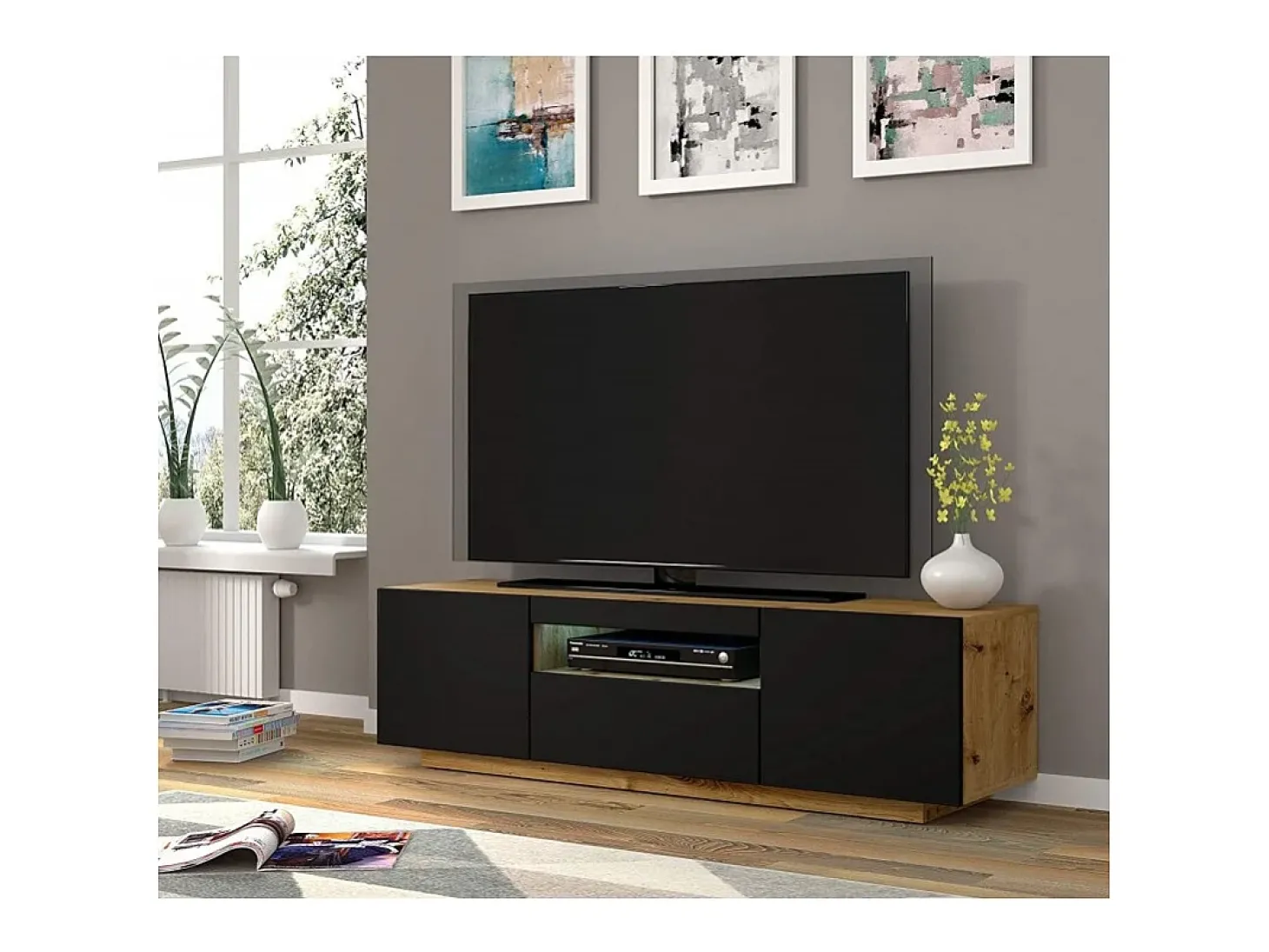 Móvel TV 3 portas Aurus madeira e preto 150cm
