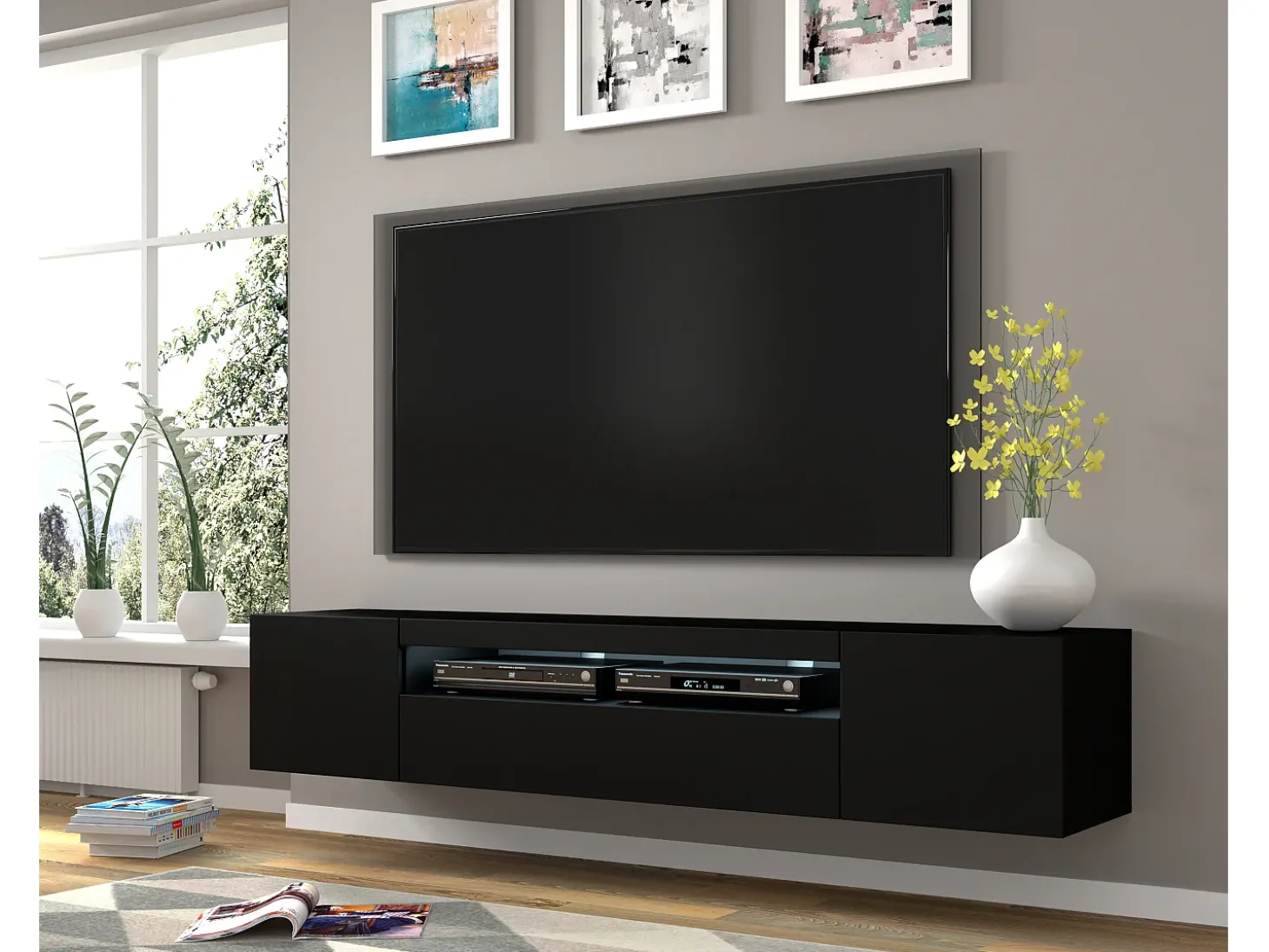 Móvel TV 3 portas Aurus preto 200cm