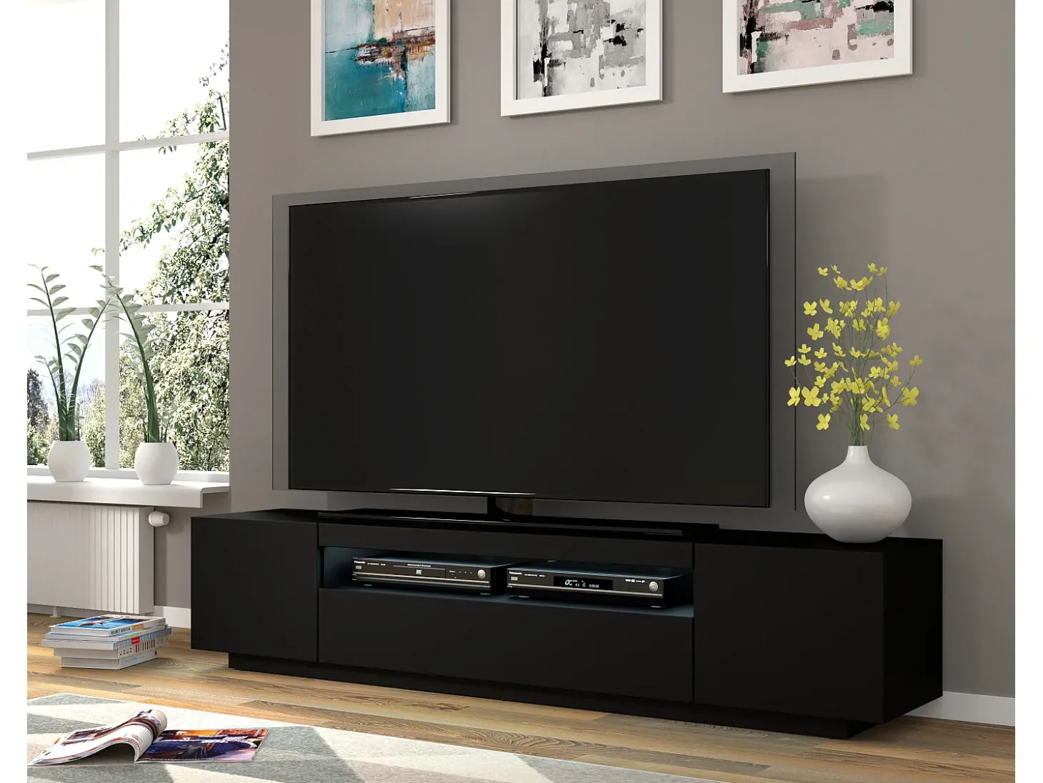 Móvel TV 3 portas Aurus preto 200cm