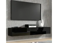 Móvel TV 2 portas Bali carroçaria em preto mate e frentes em preto brilhante 180cm