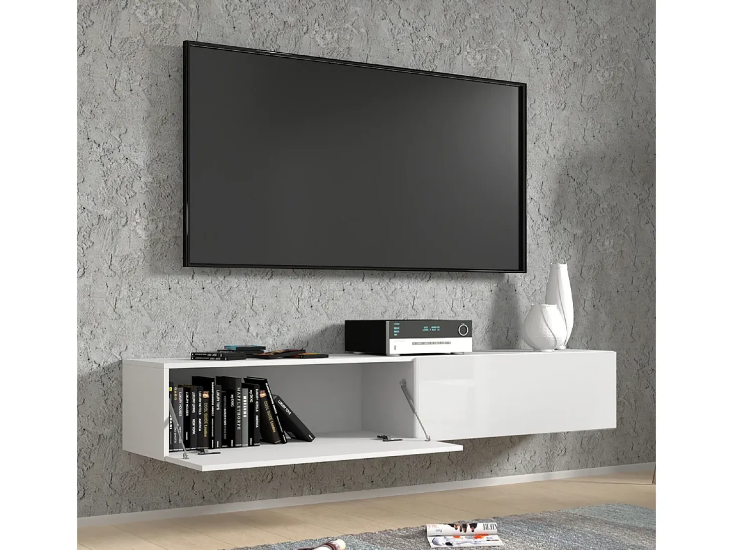 Móvel TV 2 portas Bali carroçaria em branco mate e frentes em branco brilhante 180cm