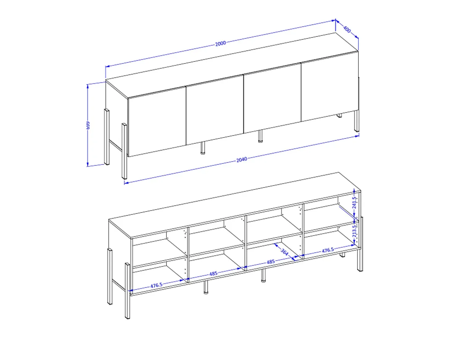 Móvel TV 4 portas Bérénice branco mate e preto 204cm