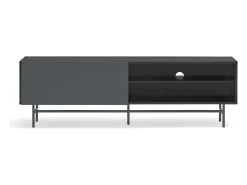Móvel TV 2 portas e 2 gavetas pé ferro lacado preto 180x56 cm
