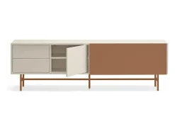 Móvel TV 2 portas e 2 gavetas pé ferro lacado areia 180x56 cm