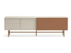 Móvel TV 2 portas e 2 gavetas pé ferro lacado areia 180x56 cm